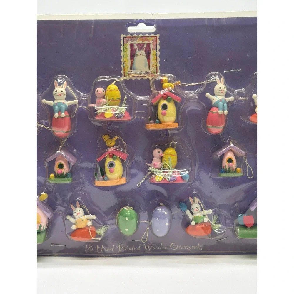 Vintage 1995 Seasonal Specialties 18 Hand Painted Wooden Easter Ornaments Set
